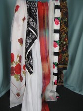 Ladies Scarves Lot of 8 white Chiffon Red Roses Multi color with gold thread