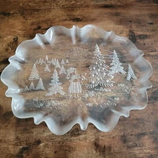 Etched Mikasa 'Our Christmas Tree' Oval 17x13 Platter Frosted Crystal Germany