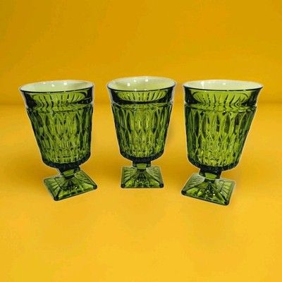Vintage MCM Avocado Green Ice Tea Goblet, Indiana Glass Company, Mt Vernon, 60's