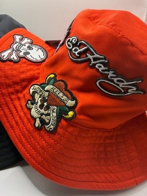 Ed Hardy Bucket Hat Red Skull Tiger Embroidered Unisex Streetwear Hat