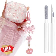 Airpods 4 Case Pink Bow Tie Heart Girly Kawaii TPU Keychain Pen