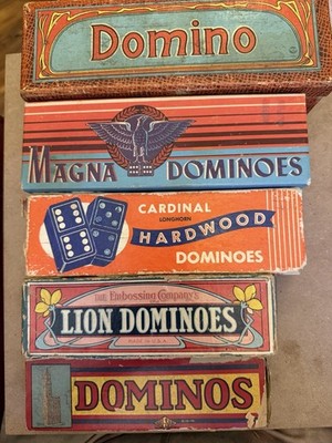 5 Sets Of Wood Dominoes Double Six Vintage Magna Cardinal Lion Halsam German