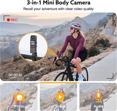 Body Cam 1080P Con 128GB Di Memoria – Grandangolo 180°, Visione Notturna, Rilevamento Movimento, Clip Posteriore, Per Forze Dell'Ordine, Sicurezza E Outdoor