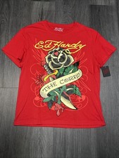 Ed Hardy Graphic Rhinestone Tee Men's Size Medium NWT Flower 'The Corps'