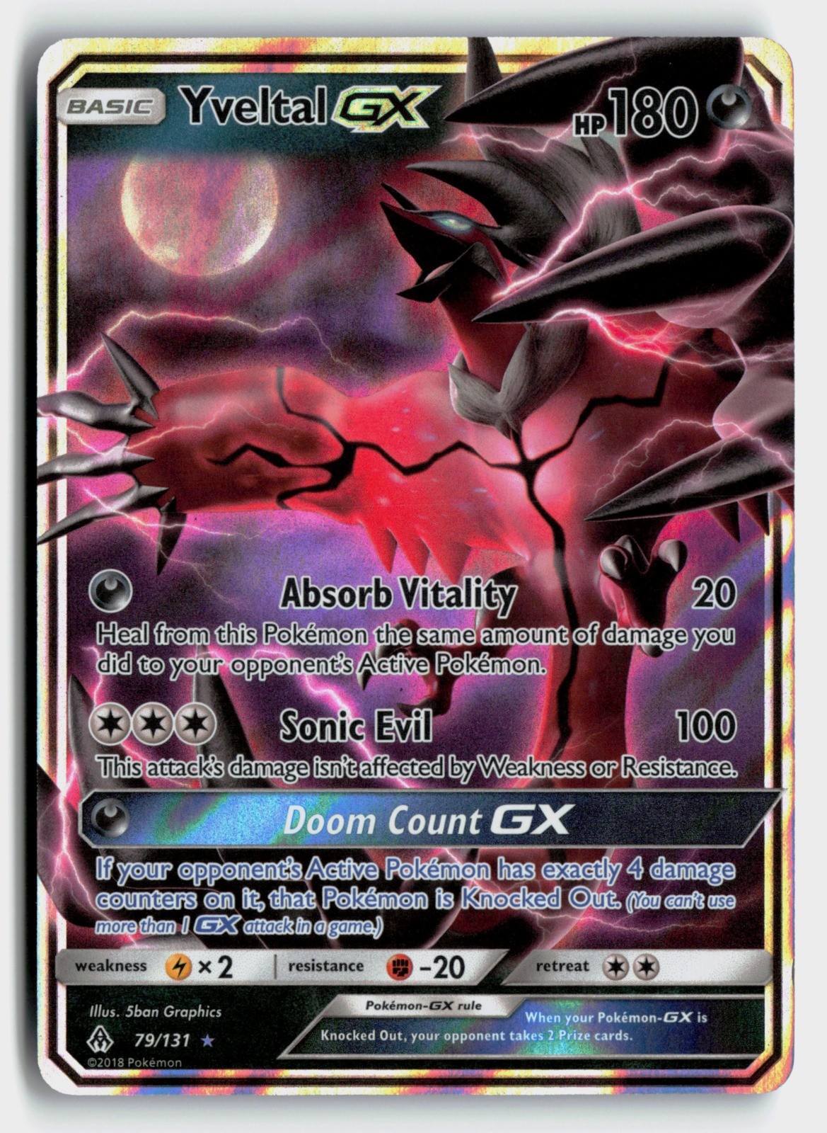 Pokemon Yveltal GX #79/131 SM06 SM - Forbidden Light Ultra Rare NM 5ban Graphics