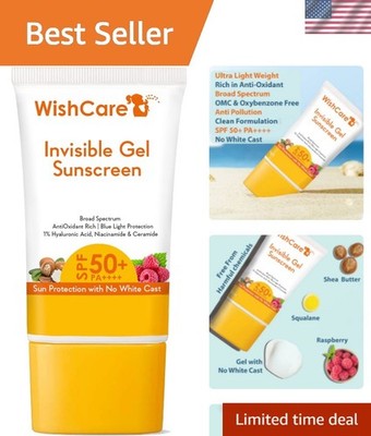Lightweight Invisible SPF 50+ Sunscreen Gel - Antioxidant-Rich & Fast Absorption
