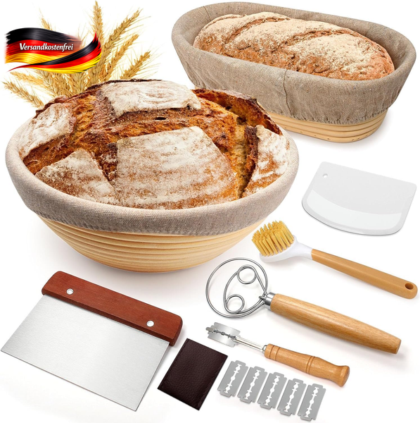 Brot GäRkorb Set, GäRköRbchen Zum Brotbacken, 23Cm Rund & 25Cm Oval BrotköRbchen-image