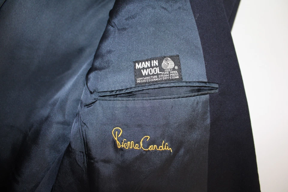 BLACK PIERRE CARDIN DOUBLE-BREASTED BRASS METAL BUTTON BLAZER JACKET sz 38R - Image 4 of 4