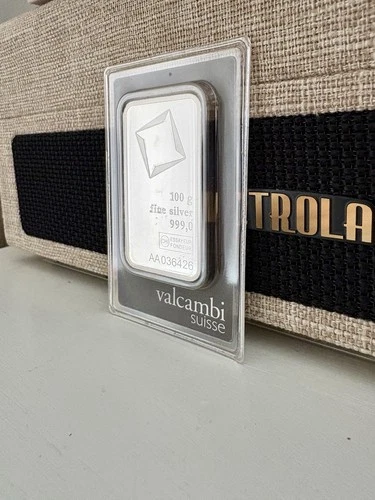 100 Gram Valcambi Suisse .999 Fine Silver Bar – Sealed Assay