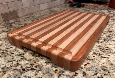 Handcrafted Cherry And Maple Wood Cutting Board 18 x11.5 x1.5 