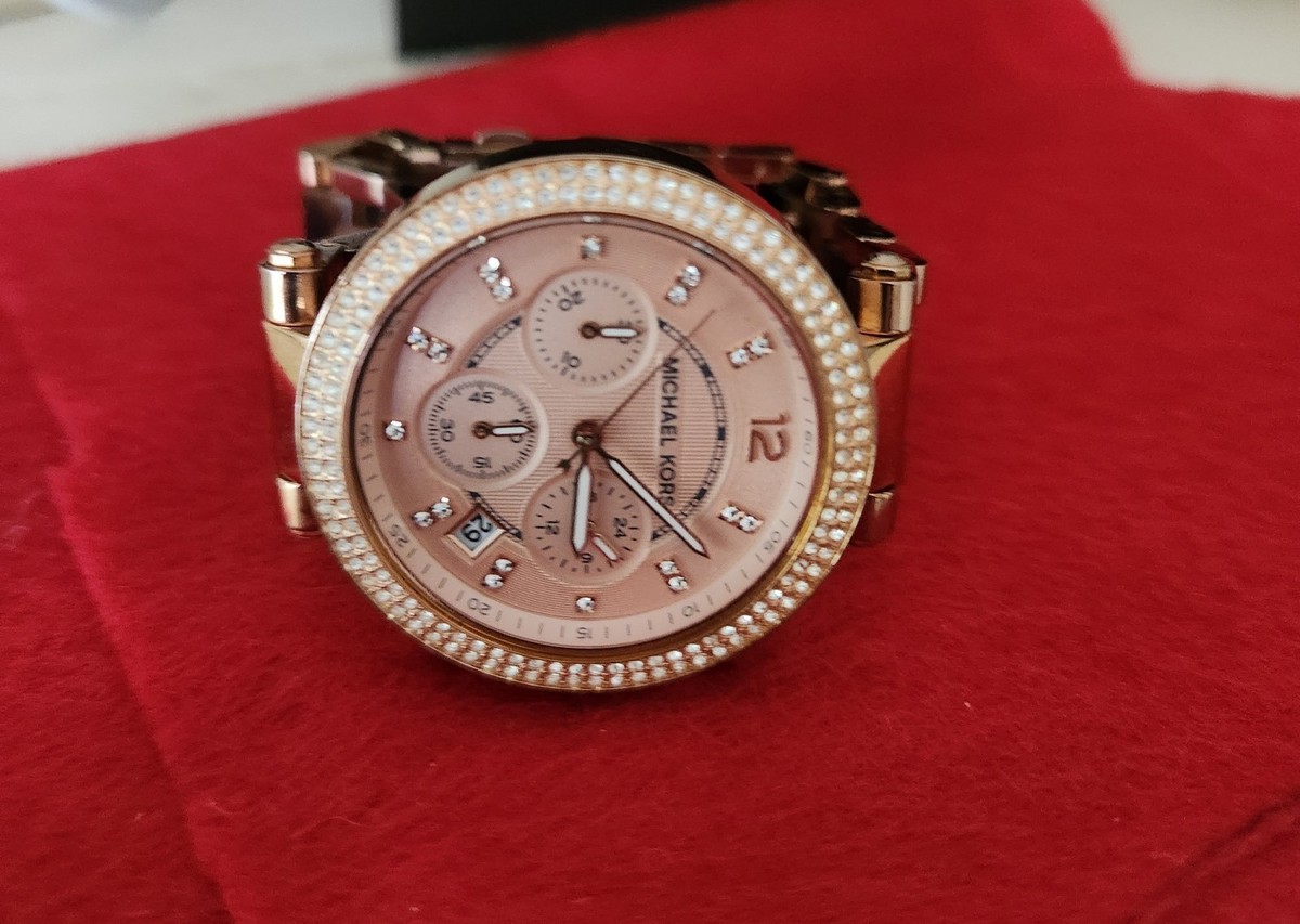 Michael Kors Rose Gold Face Leopard Band Watch. In Good 
