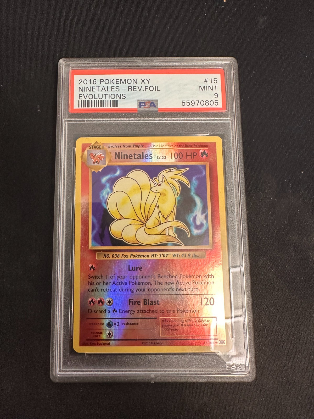 2016 POKEMON XY EVOLUTIONS #15 NINETALES-REVERSE FOIL PSA 9