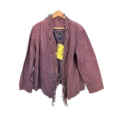 Dialogue NWT Suede 100% Washable Leather Fringe Jacket Purple Boho Western 1X