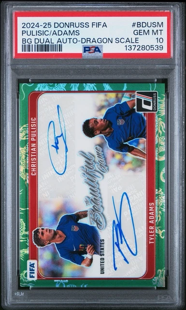 2024-25 Donruss Christian Pulisic Tyler Adams Dual Auto DRAGON /49 PSA 10 POP 1
