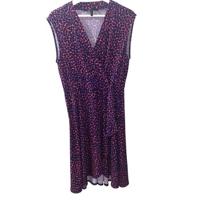 BCBG MaxAzria Womens Faux Wrap Dress V Neck Navy Blue/Red Travel Party