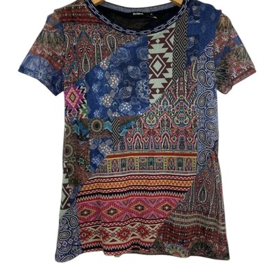 Desigual Women's Sz S Lucia Artisan Patchwork Boho Style Top Tee Artsy
