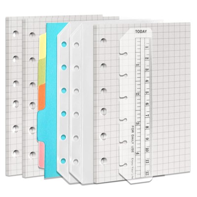 A7 Binder Notebook Refills - 270 Pages Graph Paper + 2 Zipper Binder Pockets ...