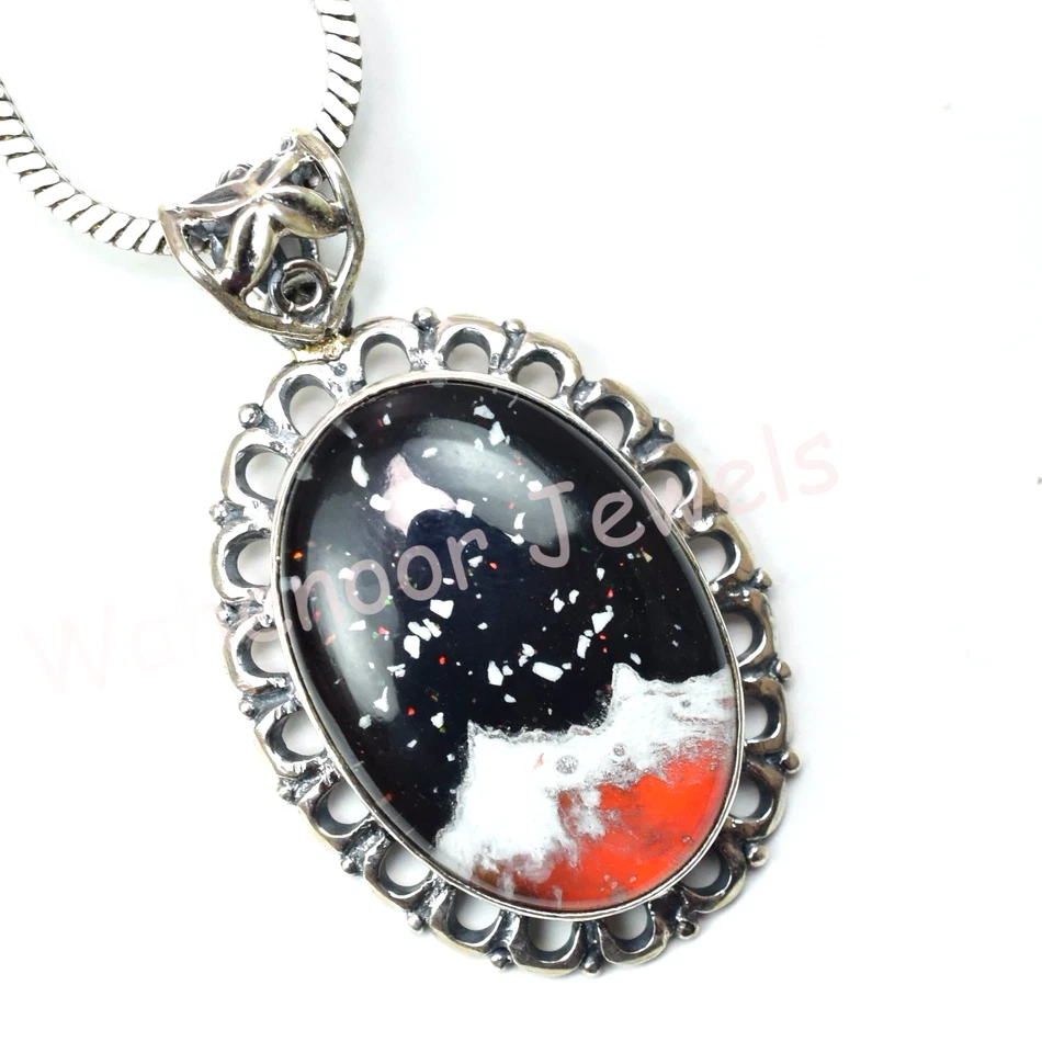 Colgante único de plata de ley 925 de diseño de ópalo aurora de montaña de 37,2 quilates para regalo Foto 3 de 4