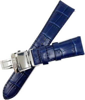 SEIKO Watch Band 22mm Blue Genuine Leather Strap with Silver D-Buckle Japan New