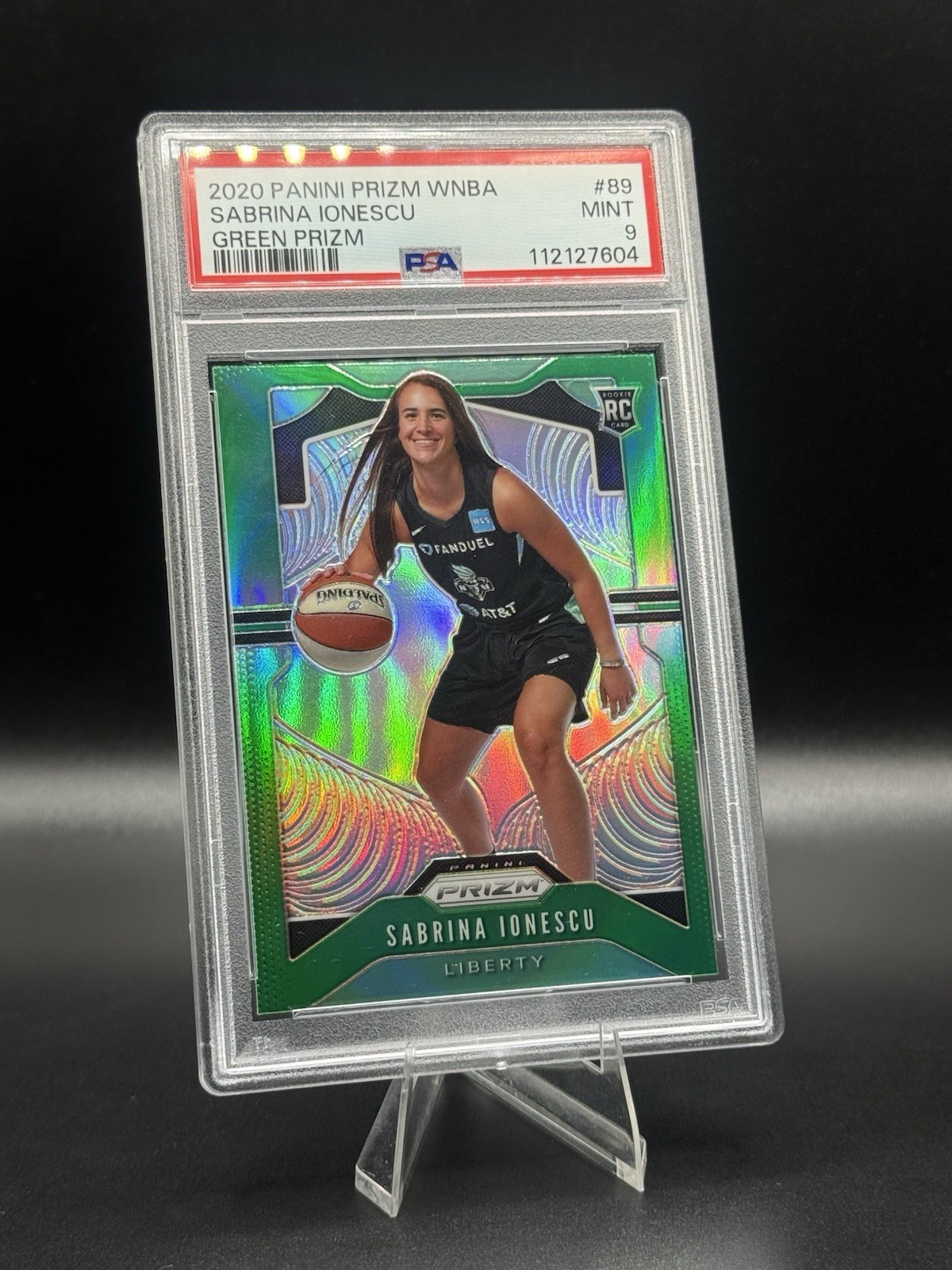 2020 Panini Prizm WNBA Sabrina Ionescu #89 Green Prizm RC PSA 9 OREGON LIBERTY view 3
