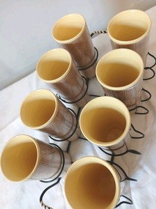 Retro Raffiaware Yellow 1950/60s Insulated Tumblers Burlap Exterior W/carrier