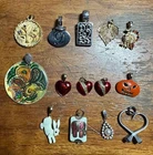 14 Pendant Charm Enhancer Lot Jewelry Enamel Stone Vintage Hearts Bunny Turkey