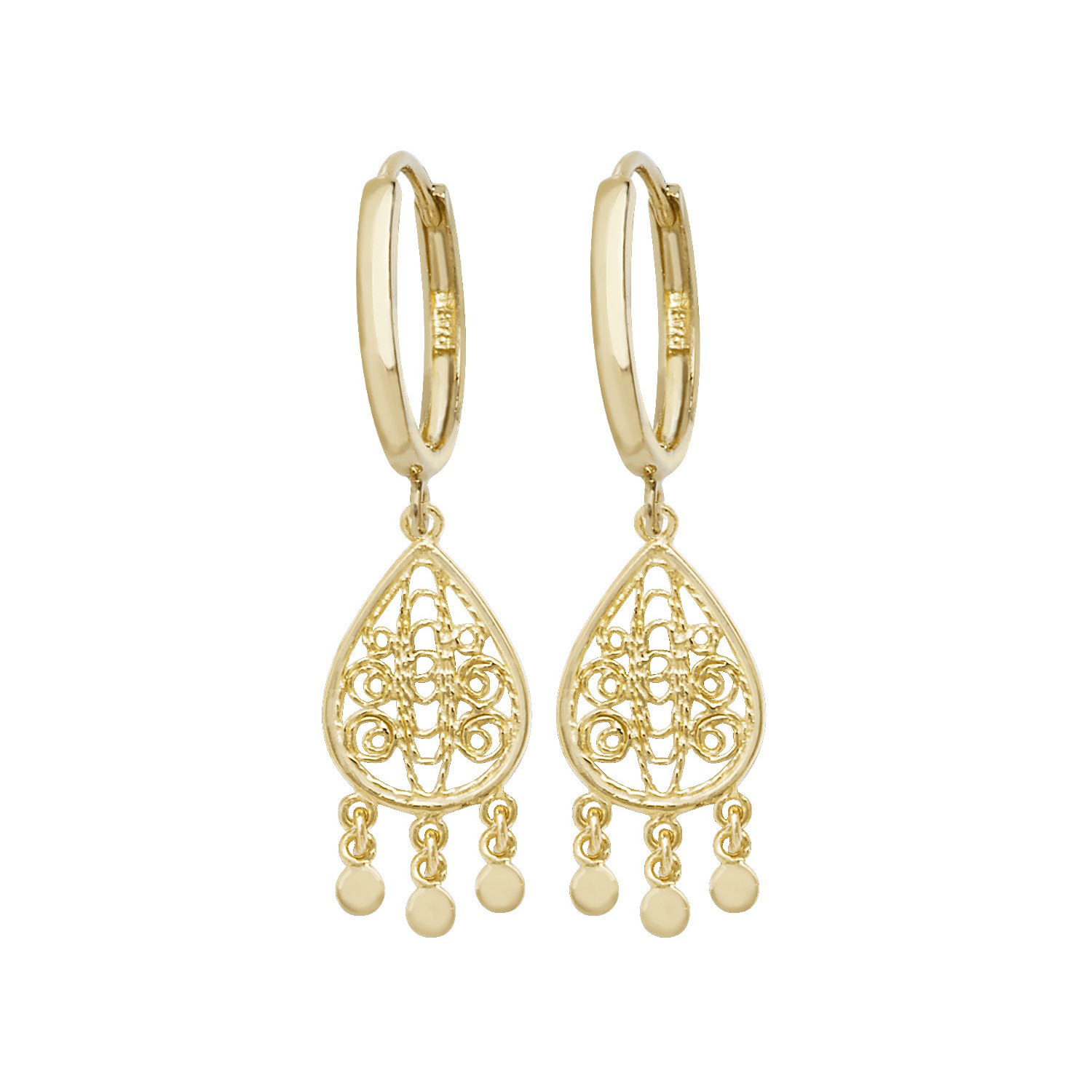 Boucles d'oreilles femme or jaune 375/1000 pendants de 33mm bijoux de créateur