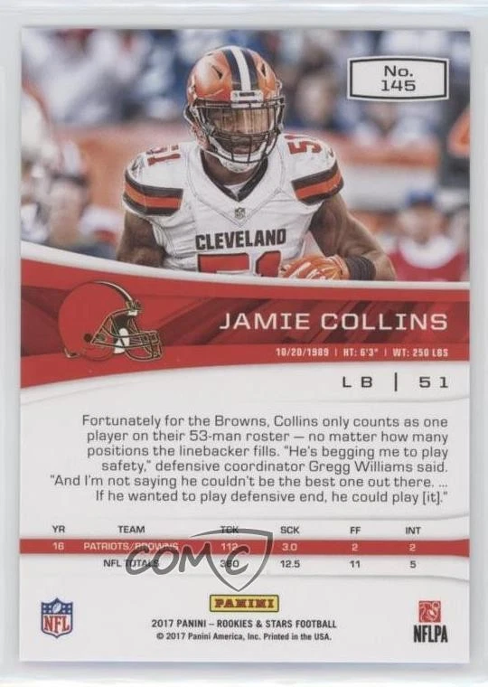2017 Panini Rookies & Stars Longevity /70 Jamie Collins #145 - Image 2 of 2