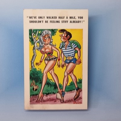 Comic Postkarte um 1975 Wanderer Brüste Shorts fühlen sich steif sonnig Pedro