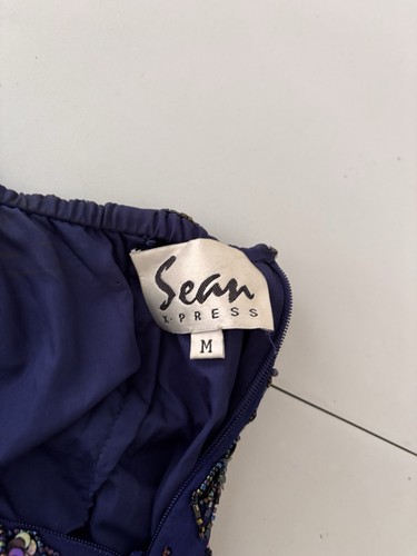 Vintage Sean Collection Kleid Seide Blumen Perlen dunkelblau Damen M-Kleid - Bild 6 von 6