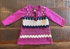 Tea Collection Fair isle Sweater Dress Knit Long Sleeve Pink 100 Cotton 6 9 Mth