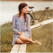 Anthropologie Holding Horses Betony Swing Prairie Floral Print Dress Size 4 Blue