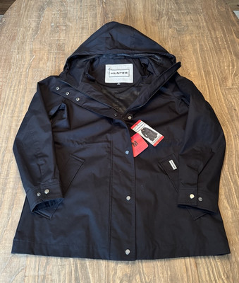 NWT Hunter Ladies Black Rain Jacket Water Resistant Cotton Smock Medium / M