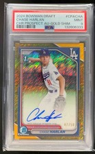Chase Harlan 2024 Bowman Draft Chrome Auto 1st Prospect Gold Shimmer /50 PSA 9