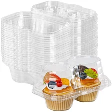 2 Count Cupcake Containers 25 Pack Cupcake Holder with Connected Airtight Lid...