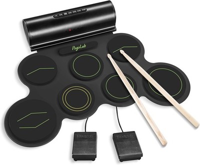POGOLAB Green Roll Up Drum Mat 7 Pad Elektroset mit Lautsprechern & Drumsticks