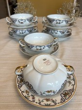 Elegant Set of Six  Haviland Limoges “Marguerite” bouillon cups  with saucers