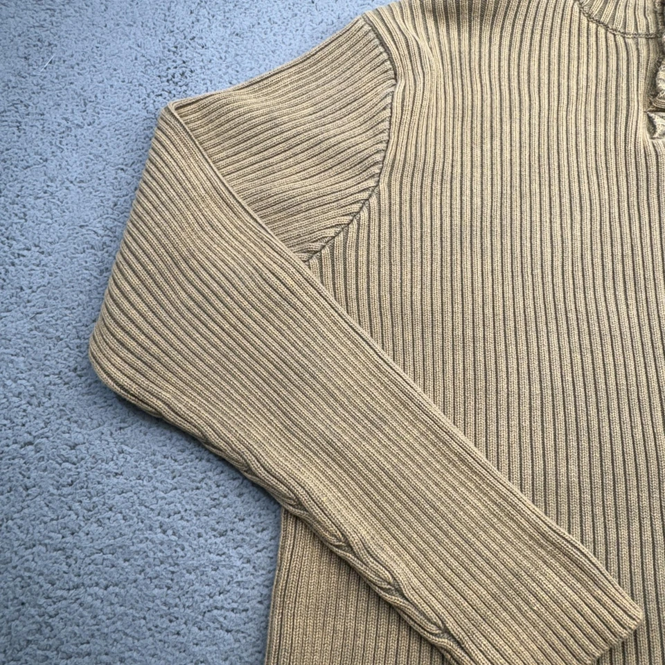 Gramicci Sweater Mens Large Tan Beige Ribbed Mock Neck Henley Pullover Cotton - Image 2 of 4