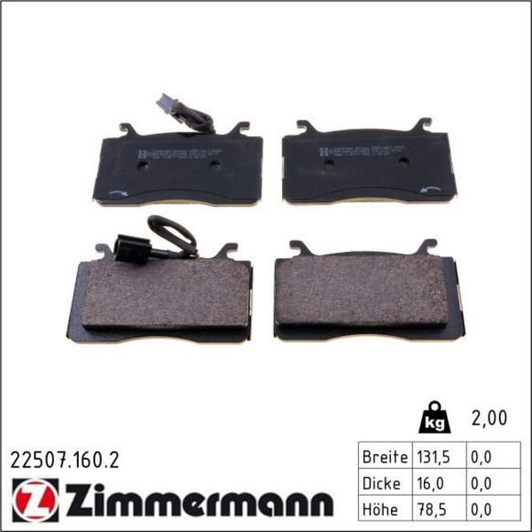 Zimmermann 22507.160.2 Bremsbelagsatz FüR Alfa Romeo Giulia Stelvio 952 949-image