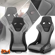 2pcs Microfiber Suede Fixed Back Racing Bucket Seats W Bottom Brackets Silver 2pcs Microfiber Suede Fixed Back Racing Bucket Seats W Bottom Brackets Silver