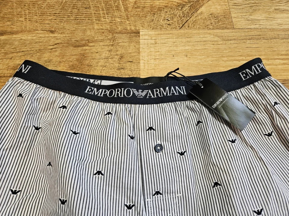 Emporio Armani Hombre Medio Boxer Parte Inferior Negro/Blanco Elegante Logo Estampado Ropa Interior Foto 2 de 4