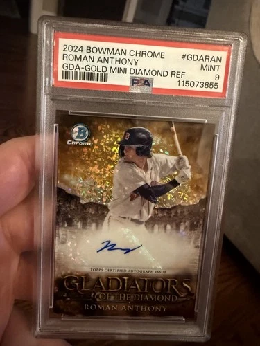 Roman Anthony  Bowman Chrome GLADIATORS GOLD MINI DIAMOND REF /50 RC AUTO PSA 9