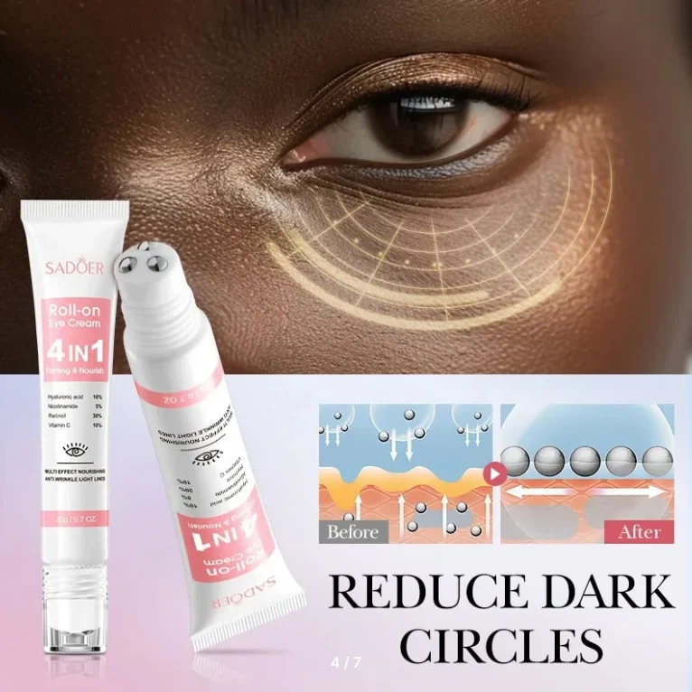 SADOER 4in1 Roll-On Eye Cream Hyaluronic Acid Retinol Vitamin C Anti-Aging - Image 2 of 4