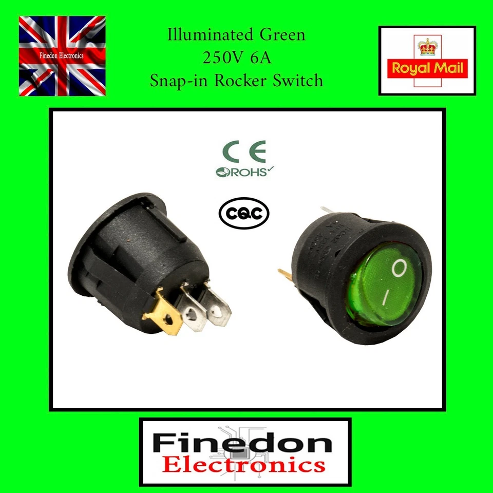 FE Beleuchteter runder SPST ON-OFF Wippschalter Snap-In grün 250V 6A