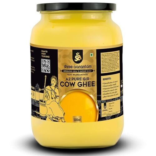 Shree Aanantam A2 Gir Cow Desi Ghee Made with Vedic Bilona Method 500ml x 2 Pack - Picture 2 of 8