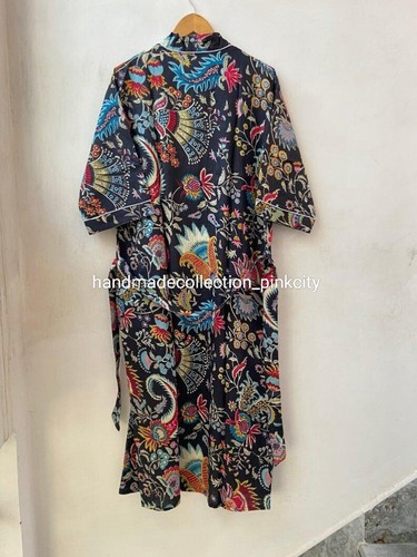 Mujeres indias Mukut Print Night Wear Kimono Albornoz Maxi Vestido Vestido Bata - Imagen 6 de 7