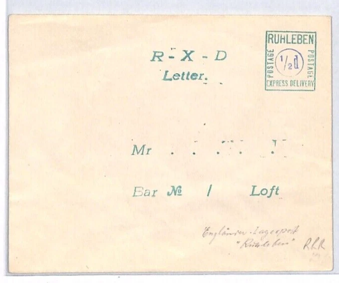GERMANY/GB POW WW1 Cover *RUHLEBEN INTERNMENT CAMP* Express ½d {samwells}YL173 - Image 2 of 4
