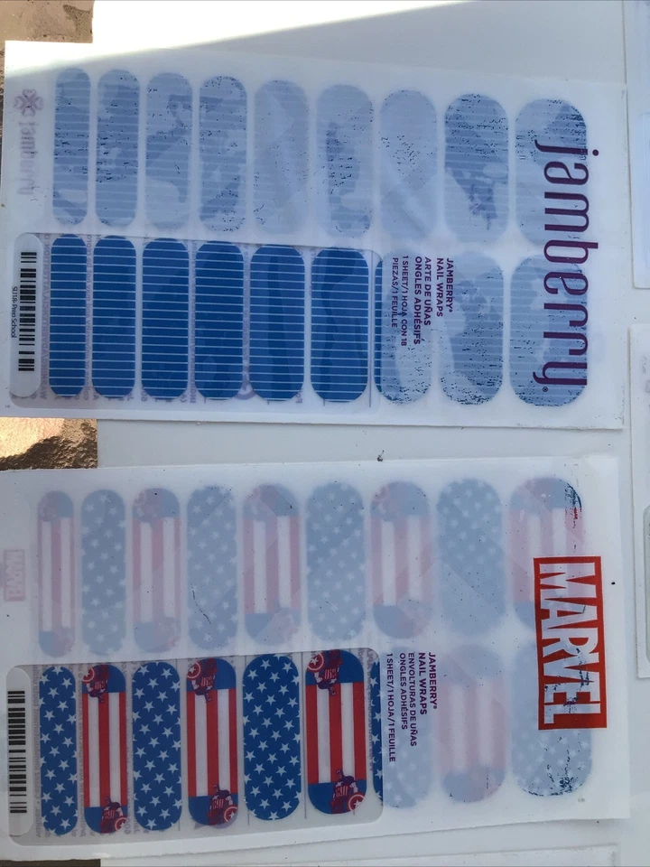 Envolturas para uñas Jamberry 8 hojas completas - colores brillantes y Capitán América Marvel Foto 3 de 4