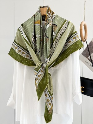 100% Mulberry Silk Square Scarf Horse 43x43'' 20mm Double-Sided Double-Layer