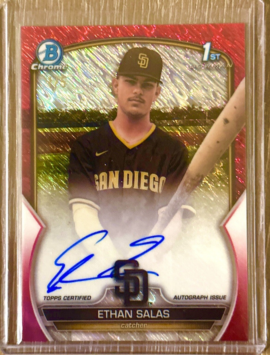 ETHAN SALAS AUTO 1/5 RED Shimmer 2023 Bowman Chrome Prospect ETHAN SALAS AUTO 1/5 RED Shimmer 2023 Bowman Chrome Prospect